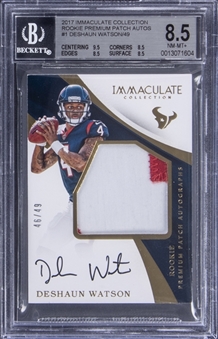 2017 Panini Immaculate Collection Rookie Premium Patch Auto #PR-DW Deshaun Watson Signed Rookie Patch Card (#46/49) - BGS NM-MT+ 8.5/BGS 10